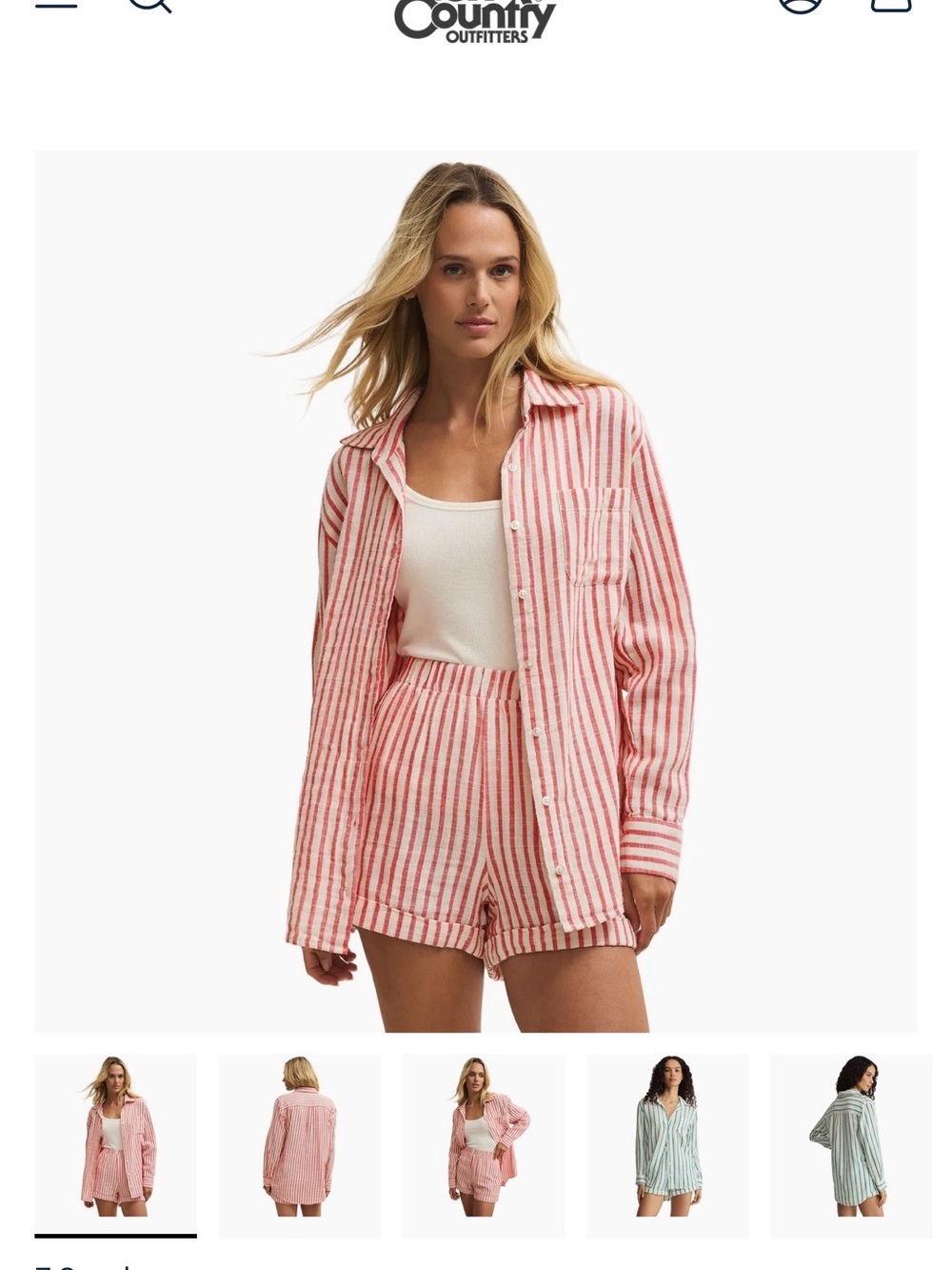 Striped red Button-Down Shirt & Shorts Set - Women - top is xs bottom in s